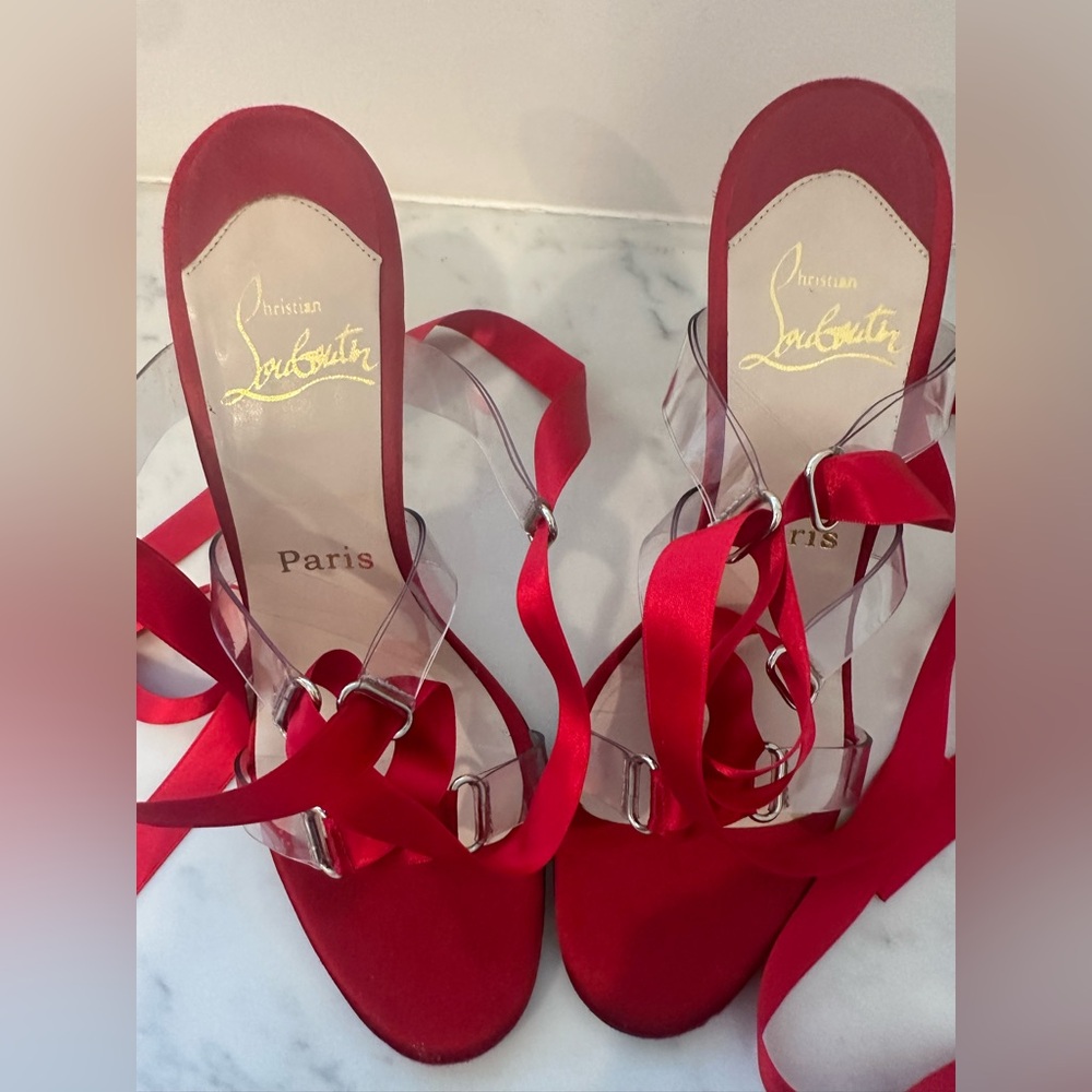 Christian Louboutin Red Satin stiletto Heels
